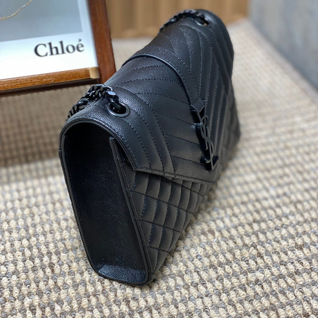 ENVELOPE CHAIN BAG 24 IN BLACK CALFSKIN