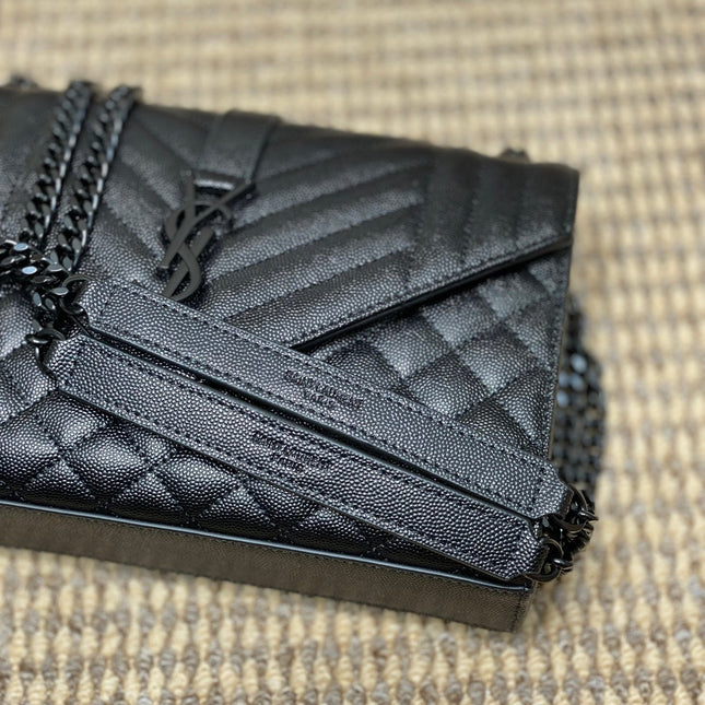 ENVELOPE CHAIN BAG 24 IN BLACK CALFSKIN