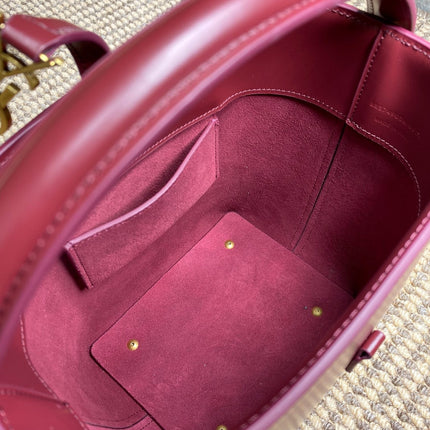 LE 37 SMALL BUCKET BAG 20 IN BURGUNDY RED CALFSKIN GOLD HARDWARE