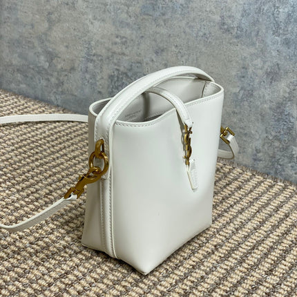 LE 37 MINI BUCKET BAG 15 IN WHITE CALFSKIN GOLD HARDWARE