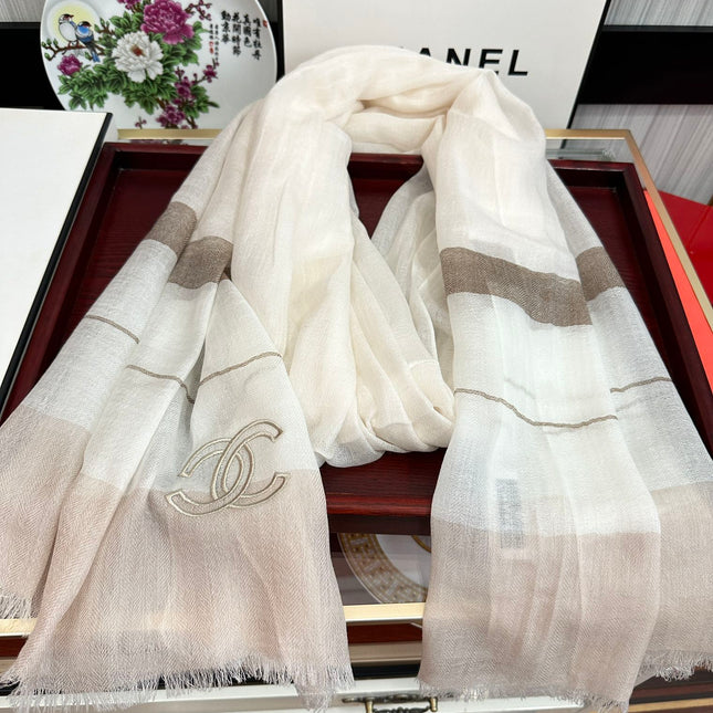 SCARF 200 CM IN TAN BEIGE SILK AND CASHMERE 400024