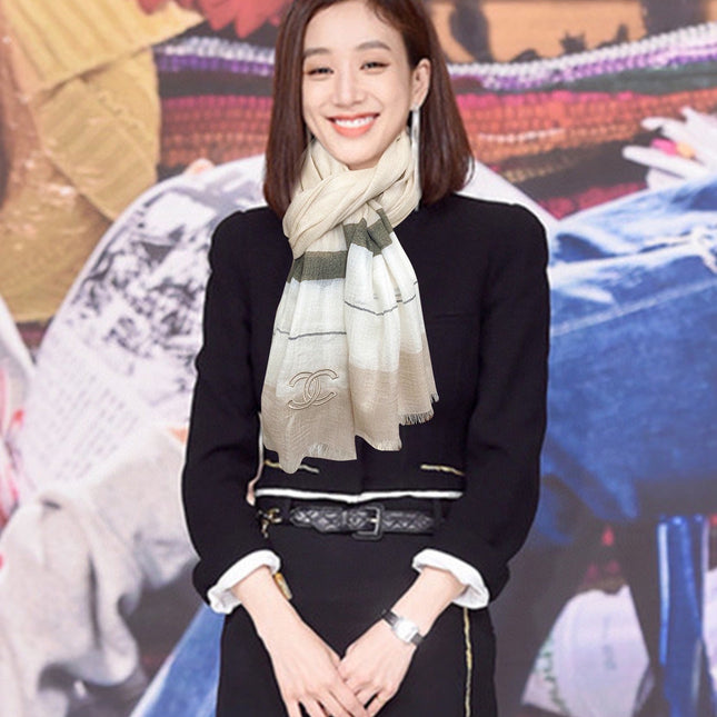 SCARF 200 CM IN TAN BEIGE SILK AND CASHMERE 400024