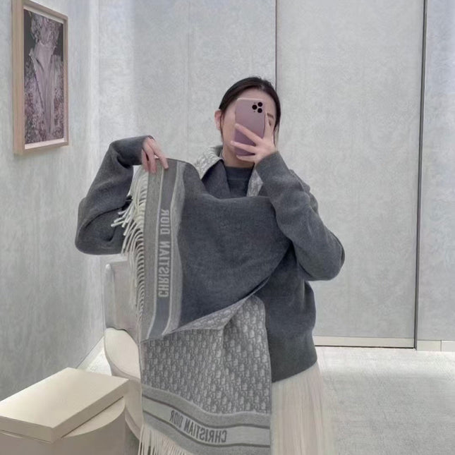 OBLIQUE 190 CM SCARF IN LIGHT GREY TECHNICAL CASHMERE 415487