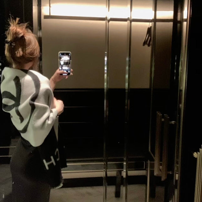 SCARF 200 CM IN BLACK MIX WHITE CASHMERE AND WOOL 401299