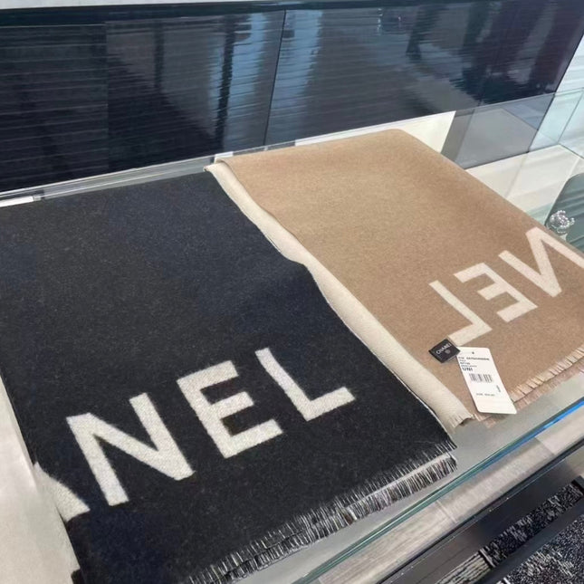 SCARF 200 CM IN BLACK MIX WHITE CASHMERE AND WOOL 401299