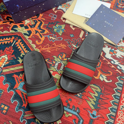 GG WEB SLIDE SANDAL BLACK RUBBER