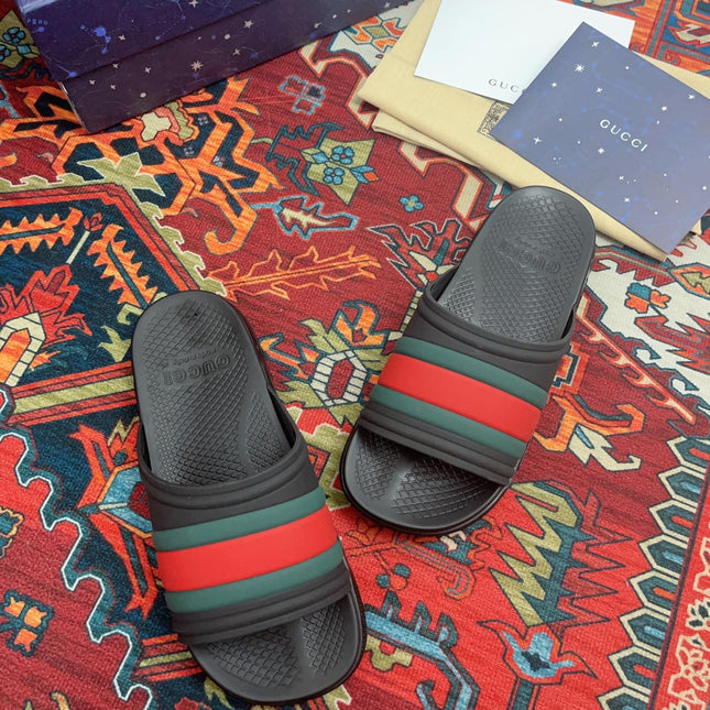 GG WEB SLIDE SANDAL BLACK RUBBER