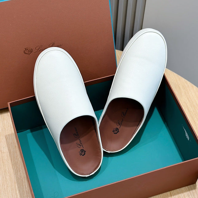 LP TOMORI SABOT MULES WHITE CALFSKIN
