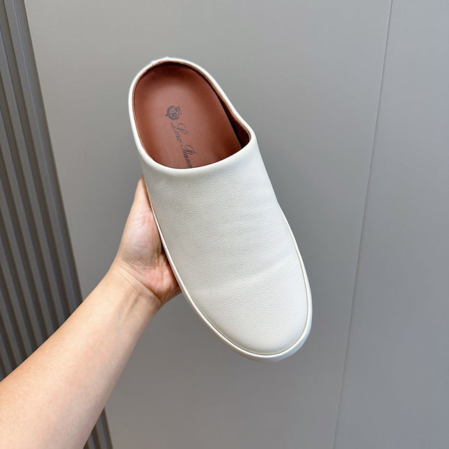 LP TOMORI SABOT MULES WHITE CALFSKIN