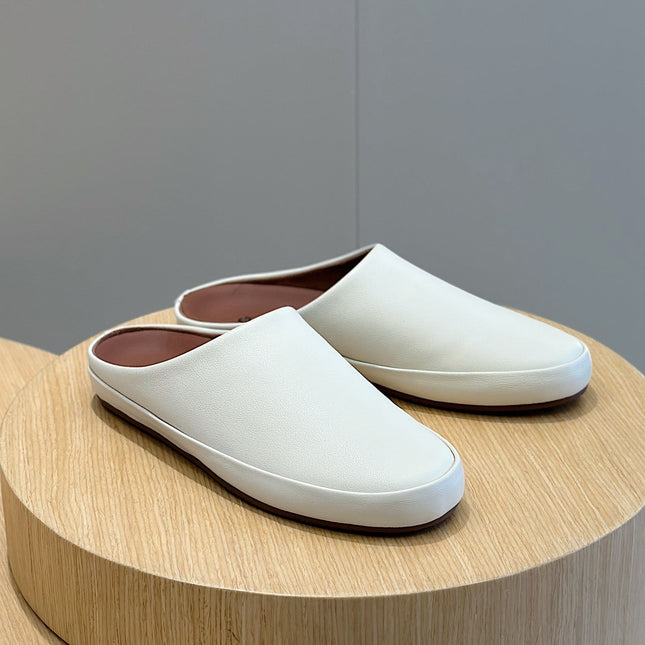 LP TOMORI SABOT MULES WHITE CALFSKIN