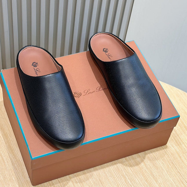 LP TOMORI SABOT MULES BLACK MESH CALFSKIN