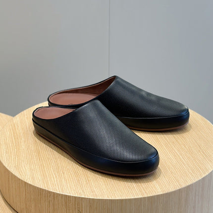 LP TOMORI SABOT MULES BLACK MESH CALFSKIN