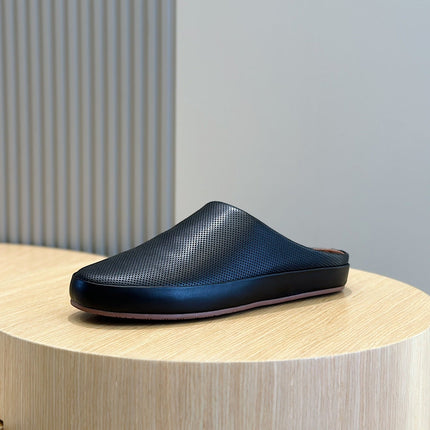 LP TOMORI SABOT MULES BLACK MESH CALFSKIN