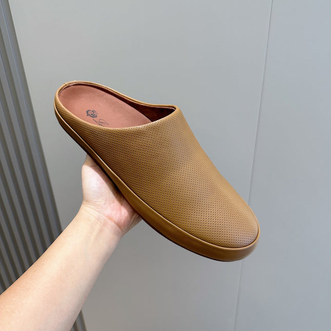 LP TOMORI SABOT MULES PEANUT MESH CALFSKIN