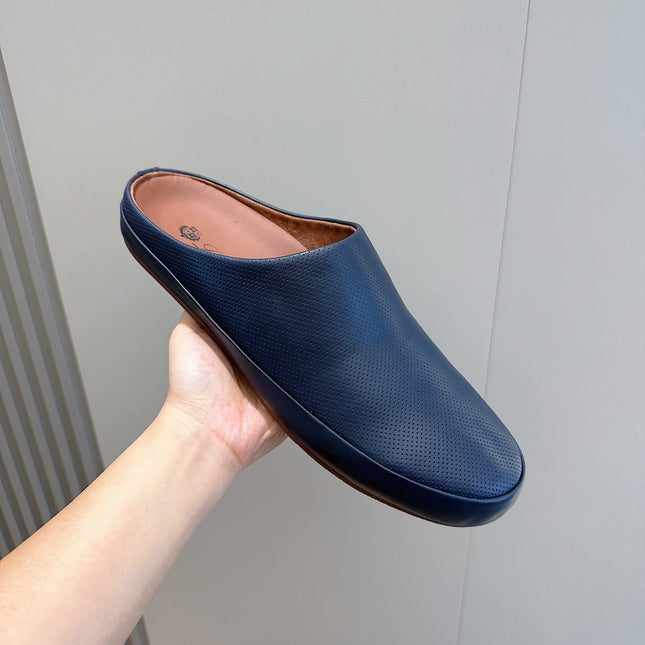 LP TOMORI SABOT MULES NAVY MESH CALFSKIN