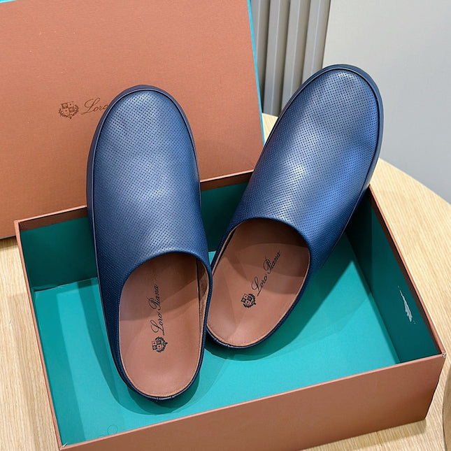 LP TOMORI SABOT MULES NAVY MESH CALFSKIN