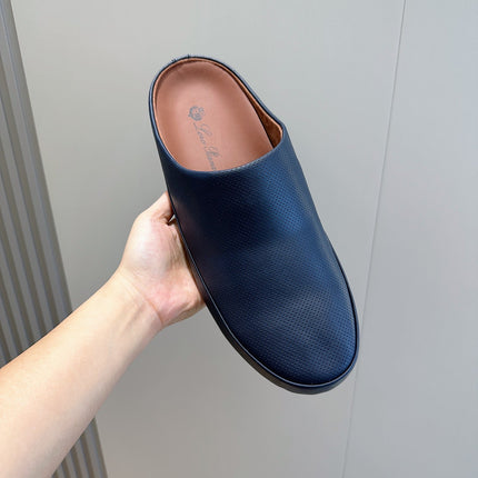 LP TOMORI SABOT MULES NAVY MESH CALFSKIN