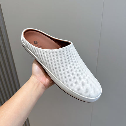 LP TOMORI SABOT MULES WHITE MESH CALFSKIN