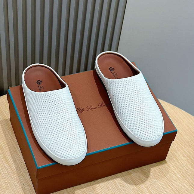 LP TOMORI SABOT MULES WHITE MESH CALFSKIN