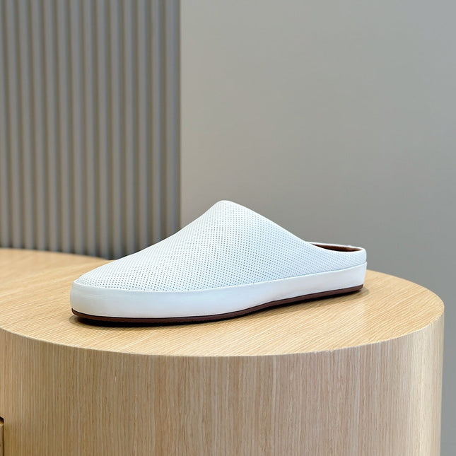 LP TOMORI SABOT MULES WHITE MESH CALFSKIN