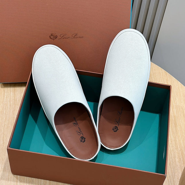 LP TOMORI SABOT MULES WHITE MESH CALFSKIN