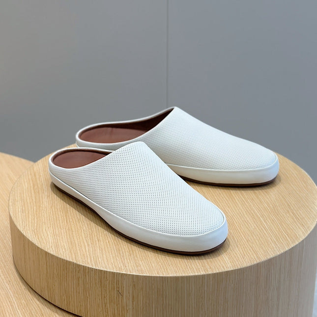 LP TOMORI SABOT MULES WHITE MESH CALFSKIN