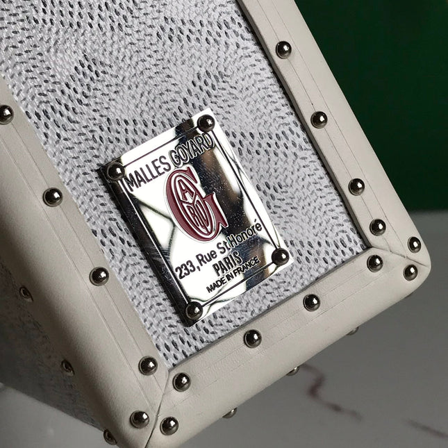 CASSETTE TRUNK BAG 21 IN WHITE GOYARDINE CANVAS & CLAMECY COWHIDE