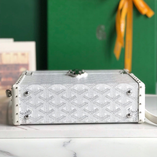 CASSETTE TRUNK BAG 21 IN WHITE GOYARDINE CANVAS & CLAMECY COWHIDE