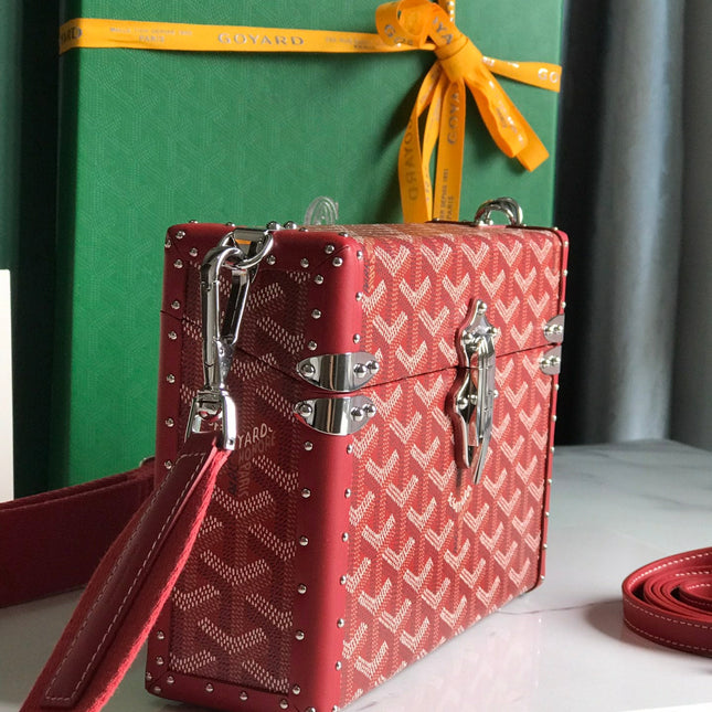 CASSETTE TRUNK BAG 21 IN BURGUNDY RED GOYARDINE CANVAS & CLAMECY COWHIDE