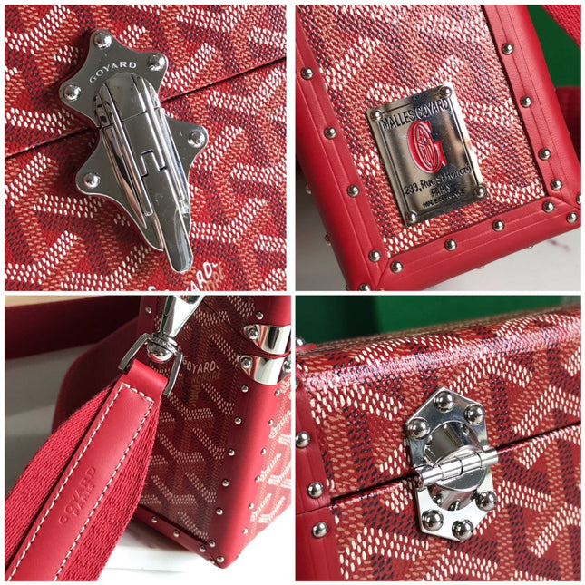 CASSETTE TRUNK BAG 21 IN BURGUNDY RED GOYARDINE CANVAS & CLAMECY COWHIDE