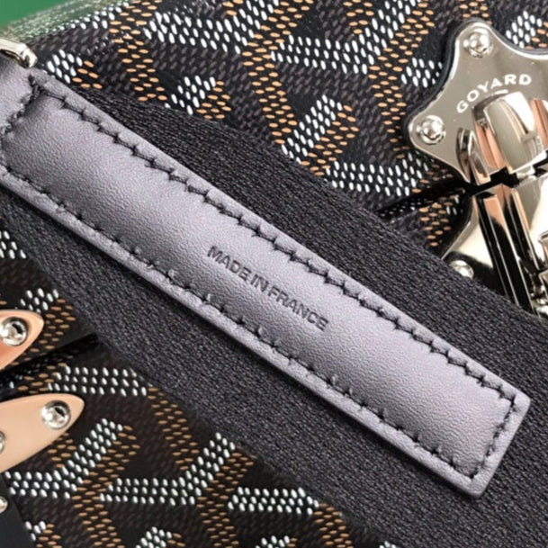 CASSETTE TRUNK BAG 21 IN BLACK GOYARDINE CANVAS & CLAMECY COWHIDE