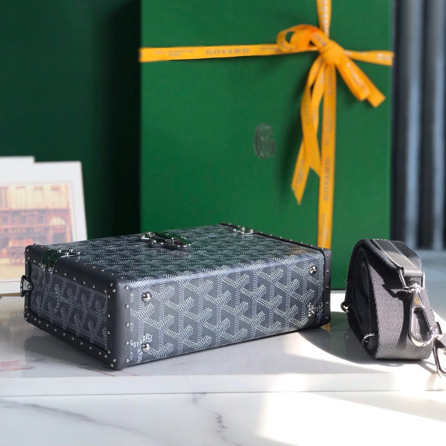 CASSETTE TRUNK BAG 21 IN GREY GOYARDINE CANVAS & CLAMECY COWHIDE