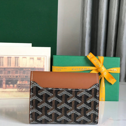 SAINT-GABRIEL WALLET 12 IN TAN CALFSKIN AND BLACK GOYARDINE CANVAS