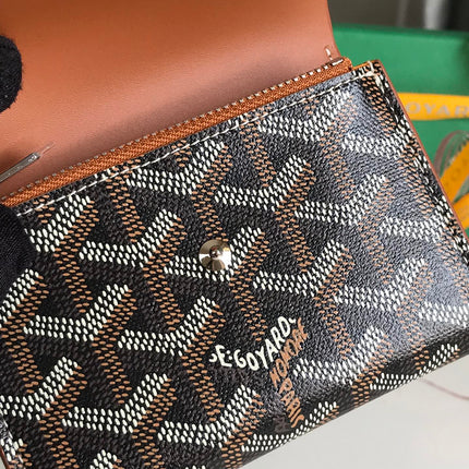 SAINT-GABRIEL WALLET 12 IN TAN CALFSKIN AND BLACK GOYARDINE CANVAS