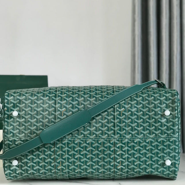 BOSTON 50 BAG IN GREEN GOYARDINE CANVAS AND CALFSKIN TRIM