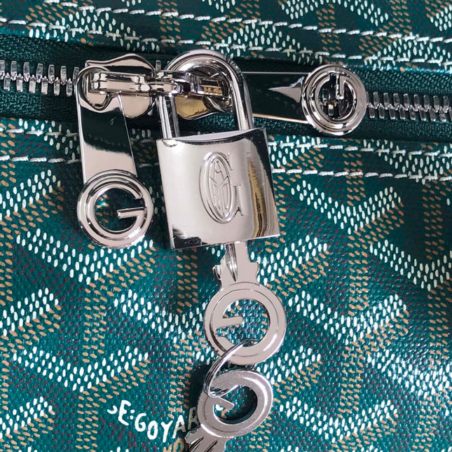 BOSTON 50 BAG IN GREEN GOYARDINE CANVAS AND CALFSKIN TRIM