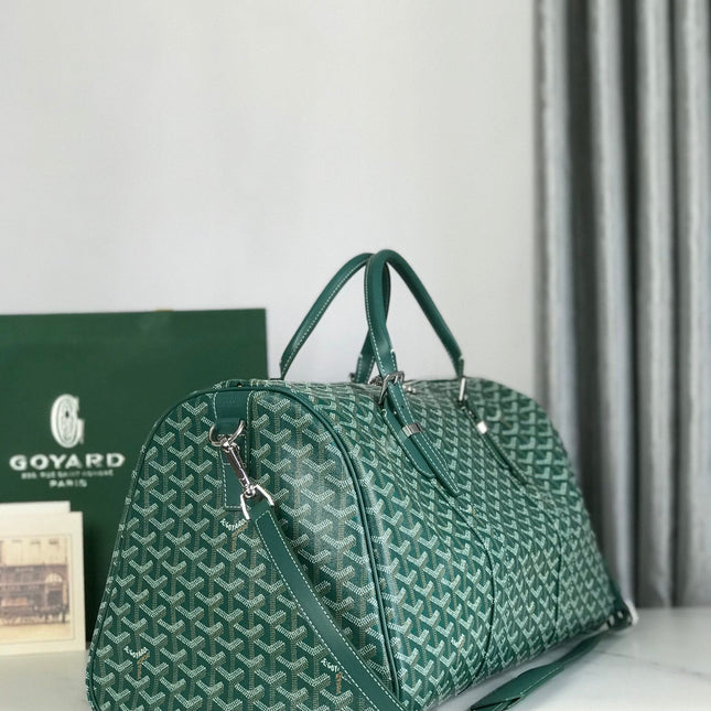 BOSTON 50 BAG IN GREEN GOYARDINE CANVAS AND CALFSKIN TRIM