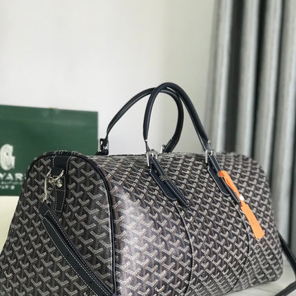 BOSTON 50 BAG IN NAVY BLUE GOYARDINE CANVAS AND CALFSKIN TRIM