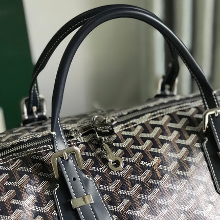 BOSTON 50 BAG IN NAVY BLUE GOYARDINE CANVAS AND CALFSKIN TRIM