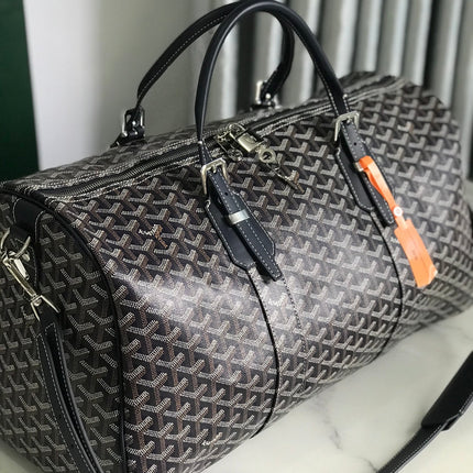 BOSTON 50 BAG IN NAVY BLUE GOYARDINE CANVAS AND CALFSKIN TRIM