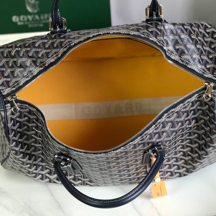 BOSTON 50 BAG IN NAVY BLUE GOYARDINE CANVAS AND CALFSKIN TRIM