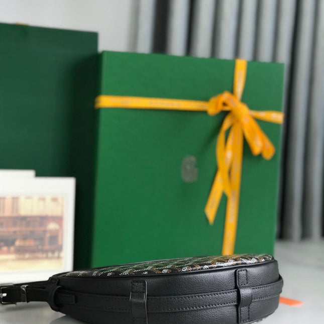 HIRONDELLE BAG 25 IN BLACK LAMBSKIN AND GOYARDINE CANVAS