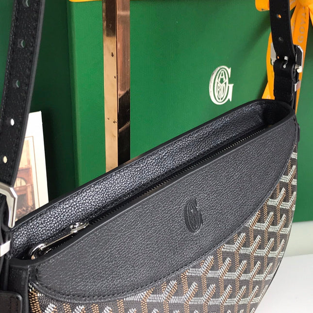 HIRONDELLE BAG 25 IN BLACK LAMBSKIN AND GOYARDINE CANVAS