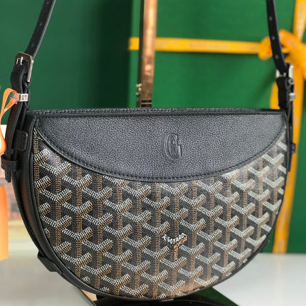 HIRONDELLE BAG 25 IN BLACK LAMBSKIN AND GOYARDINE CANVAS