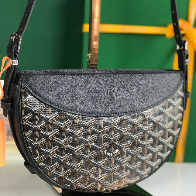 HIRONDELLE BAG 25 IN BLACK LAMBSKIN AND GOYARDINE CANVAS