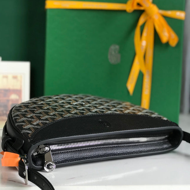 HIRONDELLE BAG 25 IN BLACK LAMBSKIN AND GOYARDINE CANVAS