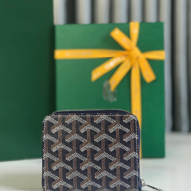 MATIGNON MINI WALLET 11 IN NAVY BLUE GOYARDINE CANVAS AND CALFSKIN