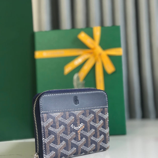 MATIGNON MINI WALLET 11 IN NAVY BLUE GOYARDINE CANVAS AND CALFSKIN