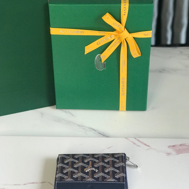 MATIGNON MINI WALLET 11 IN NAVY BLUE GOYARDINE CANVAS AND CALFSKIN