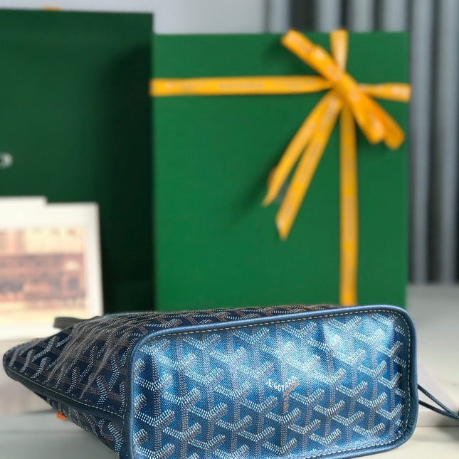 ANJOU MINI BAG 20 IN NAVY BLUE  CALFSKIN AND GOYARDINE CANVAS